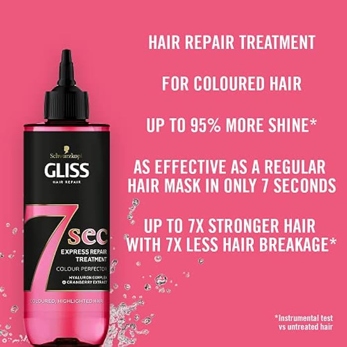 Schwarzkopf Gliss 7 Seconds Express Hair Repair Treatment, Colour Perfector, Instant Hair Mask for Coloured and Highlighted hair, 200 ml (Pack of 1) - Image 3